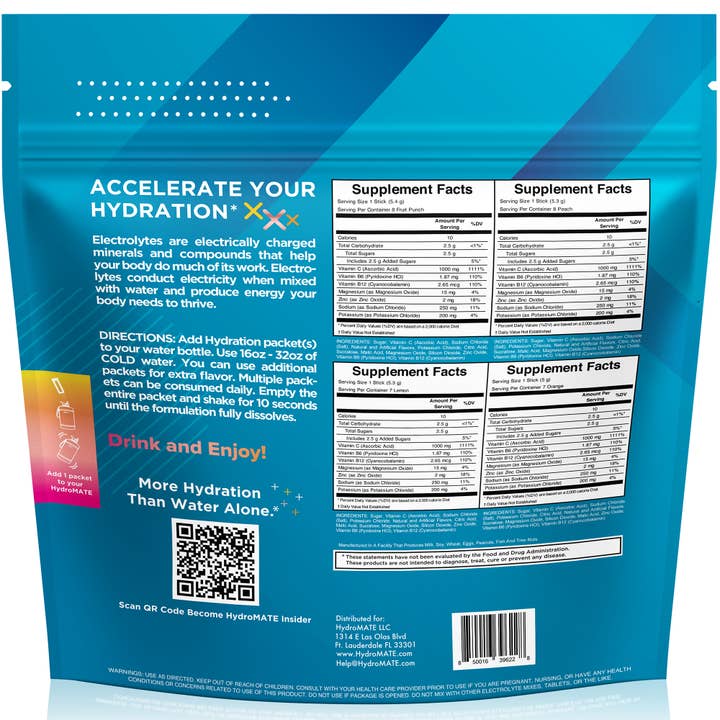 HydroMate – Engroshandel Pulver til sunhedsdrik – HydroMate Elektrolyt Pulver Variety Pack (16 pinde)