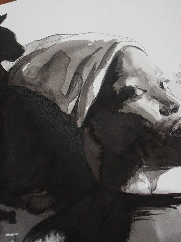 Fleuret Ayana - Série noire pour la vente par Araceli García Illustration