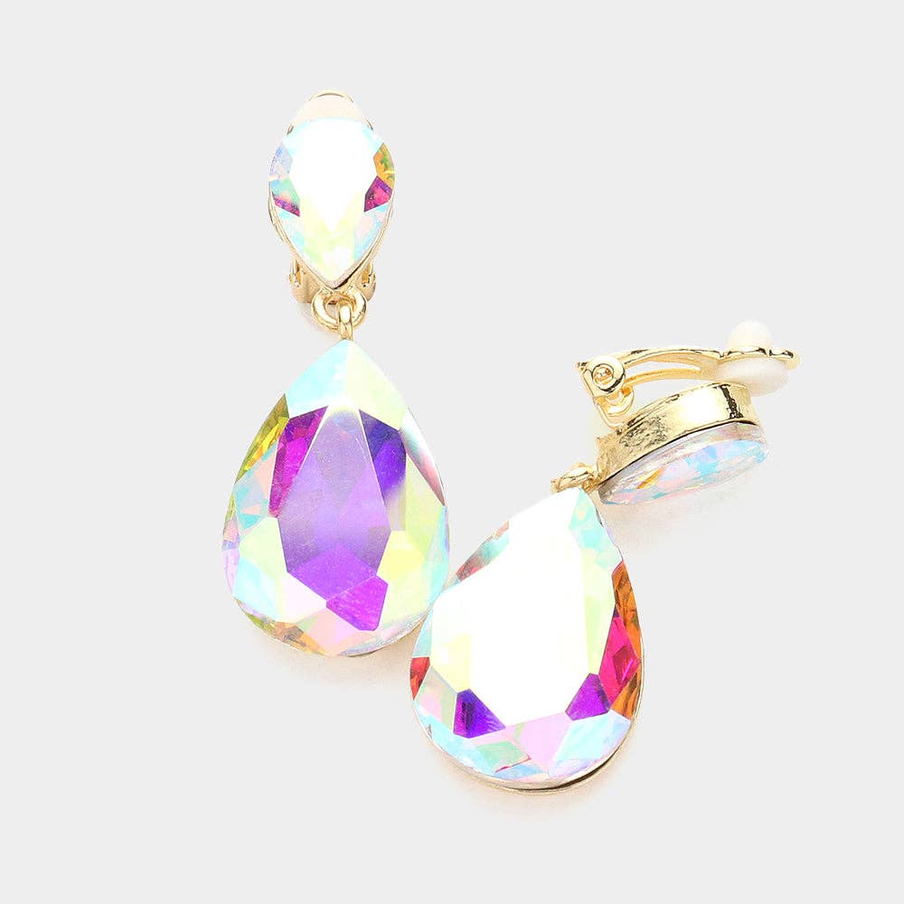 Madeline Love - Wholesale Clip-On Earrings - Double Teardrop Stone Link Clip on Evening Earrings1