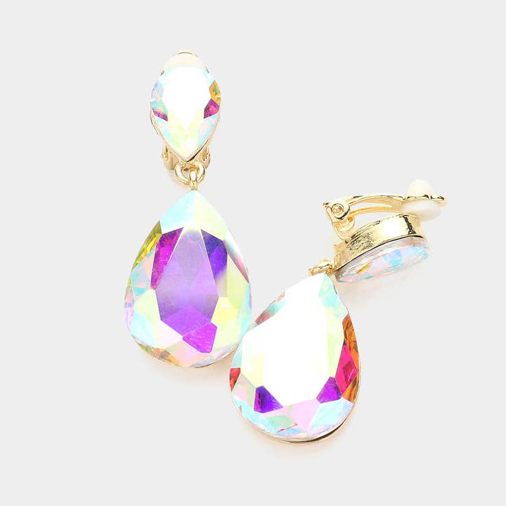 Madeline Love - Wholesale Clip-On Earrings - Double Teardrop Stone Link Clip on Evening Earrings1