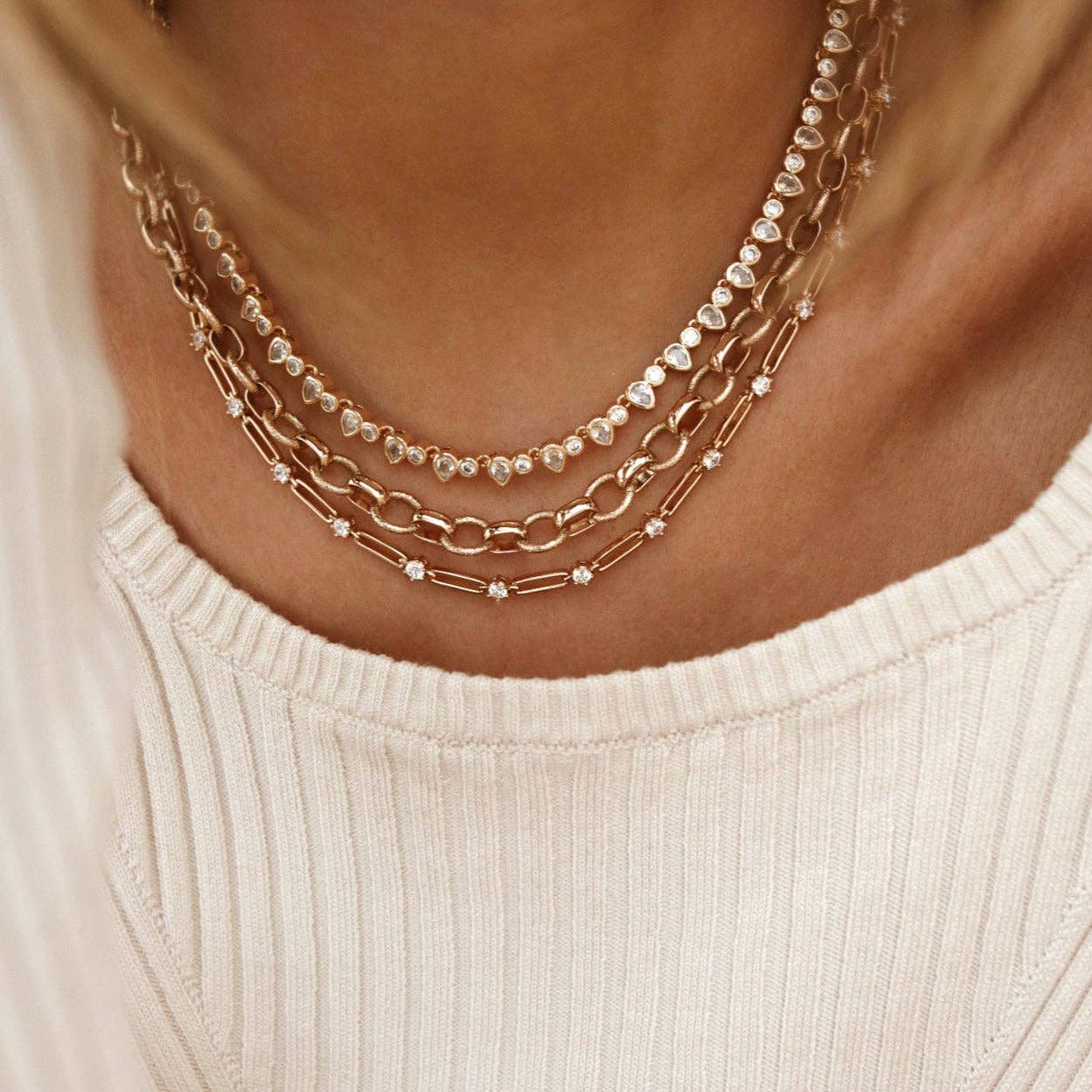 Elizabeth Stone Jewelry - Wholesale Schakelketting - Teardrop tennishalsketting - helder/goud - 15.5 inch1