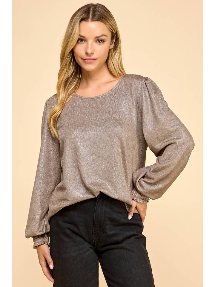 Vanilla Monkey - Wholesale Blouse - Women's - Champagne Shimmer Long Sleeve Blouse2