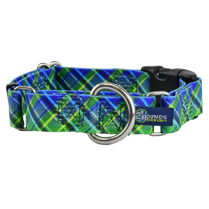 5/8″ EarthStyle Electric Glow Green Plaid Dog Collar for wholesale by 2 Hounds Design
