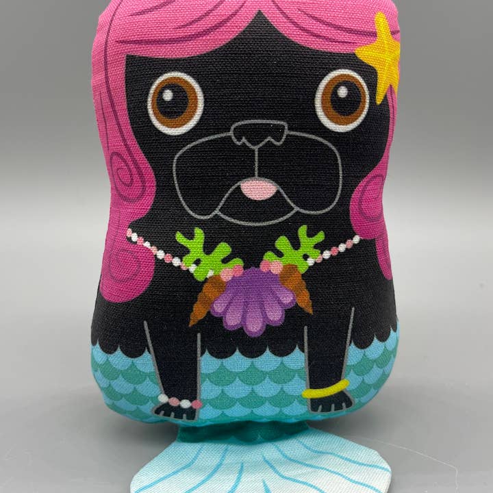 Small Black Pug Mermaid Plush Toy for wholesale by Nerfect Artistic Novelties