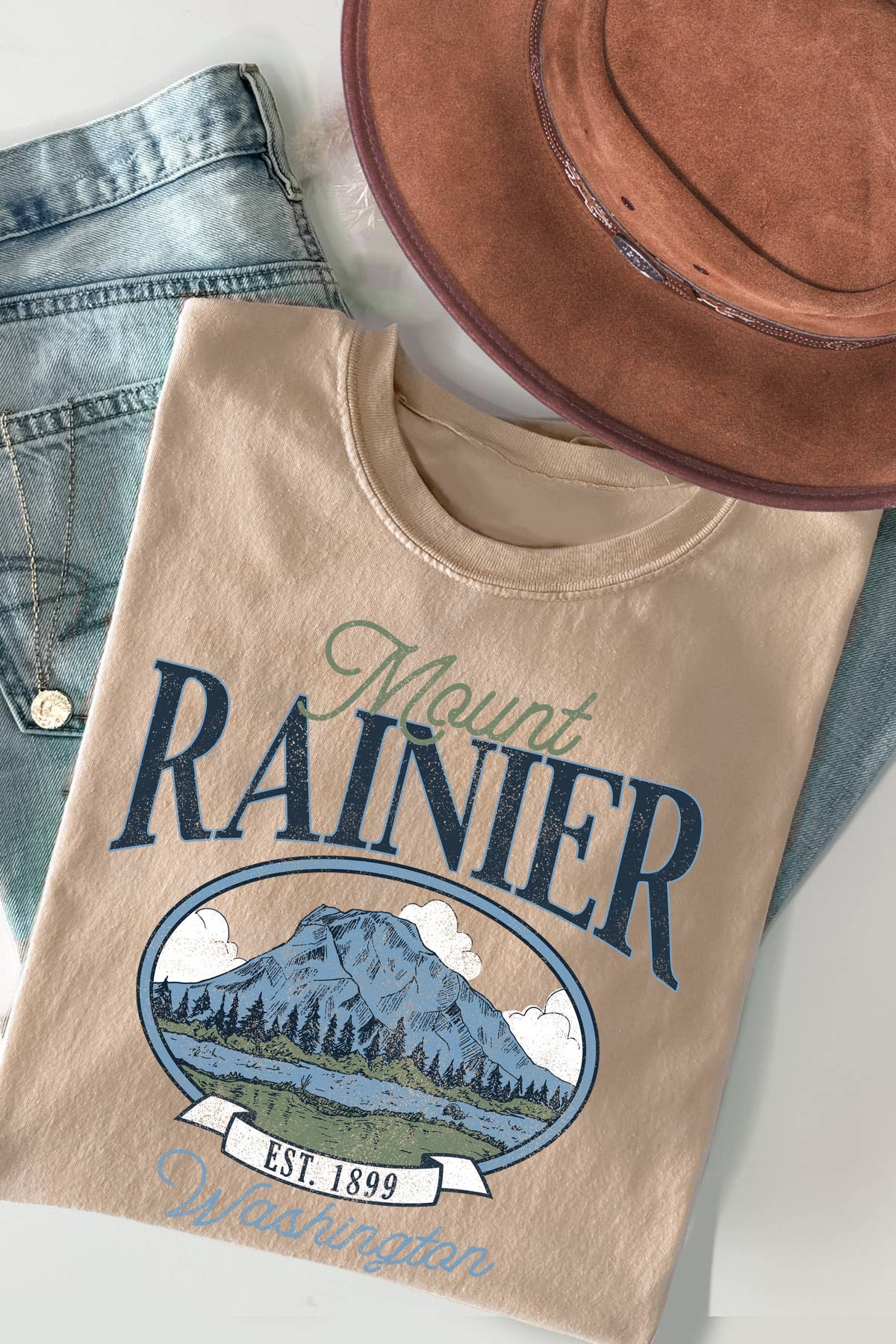 BouTeeQue Closet - Wholesale Screen Printed T-Shirt - Women's - BT2592-T Women Mount Rainier Graphic Print Short Sleeve Top6