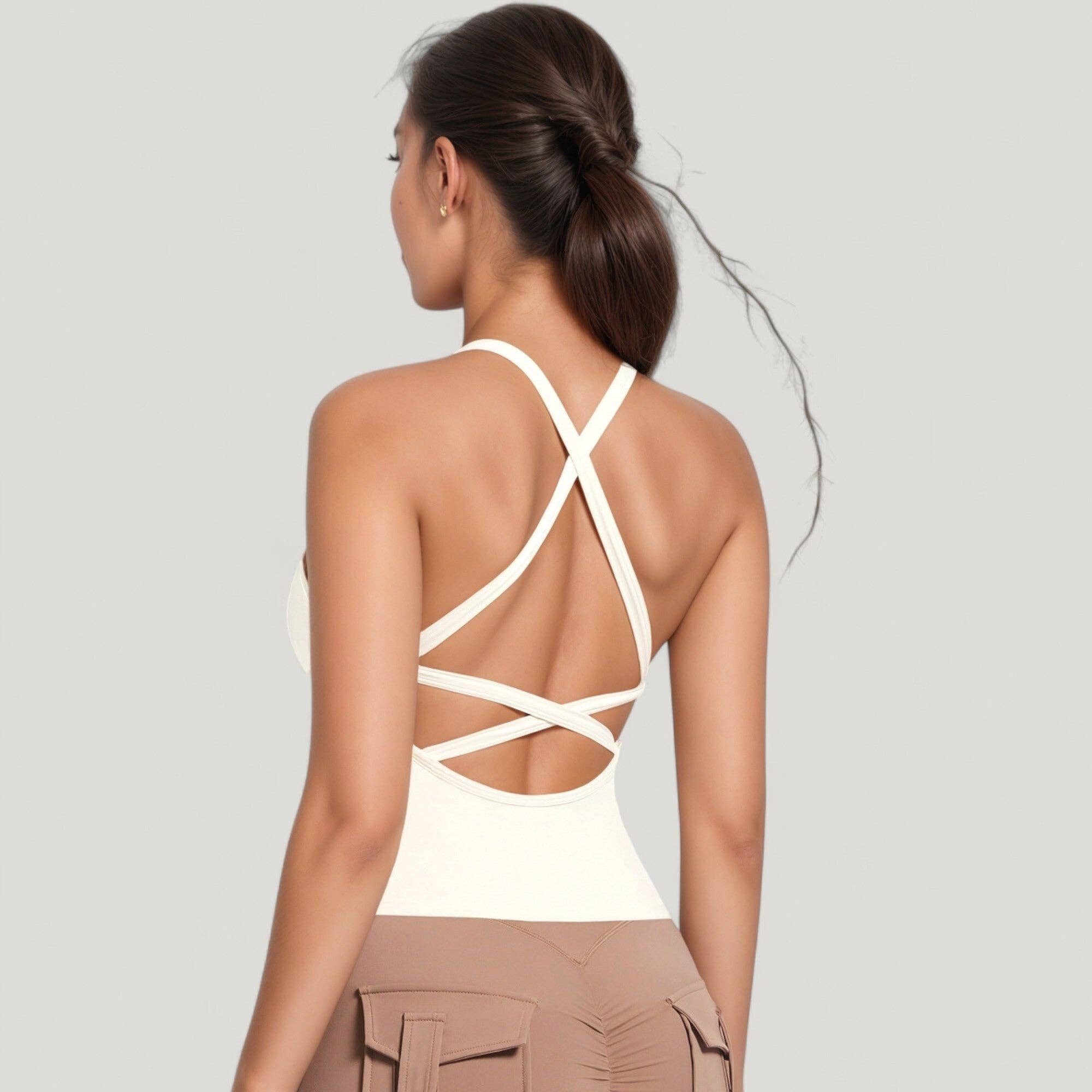 Active by Anna-Kaci - Wholesale Athletic Top - Women's - Strappy Crisscross Back Athletic Tank Top with Built-In Shel6