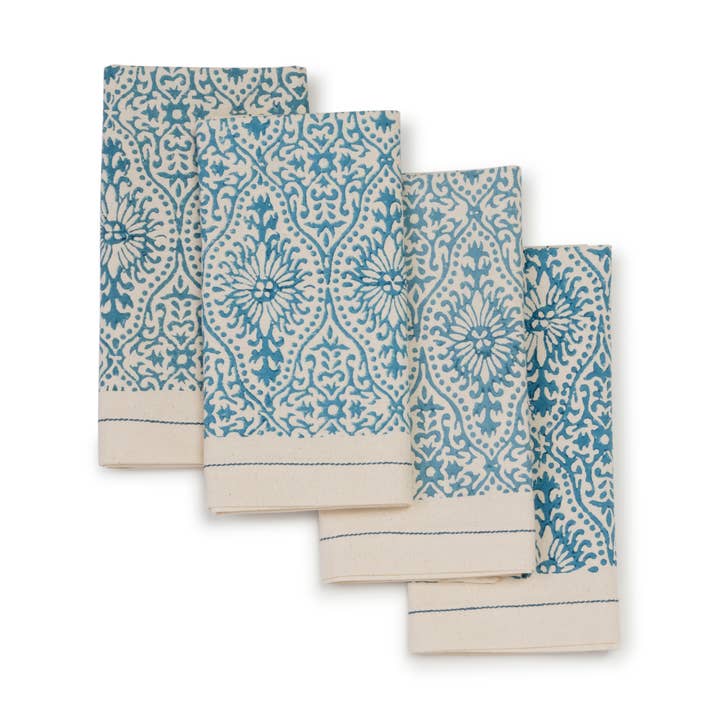 Serviettes en coton | Impression à la main | Motifs brouillard | Lot de 4 pour la vente par Sustainable Threads