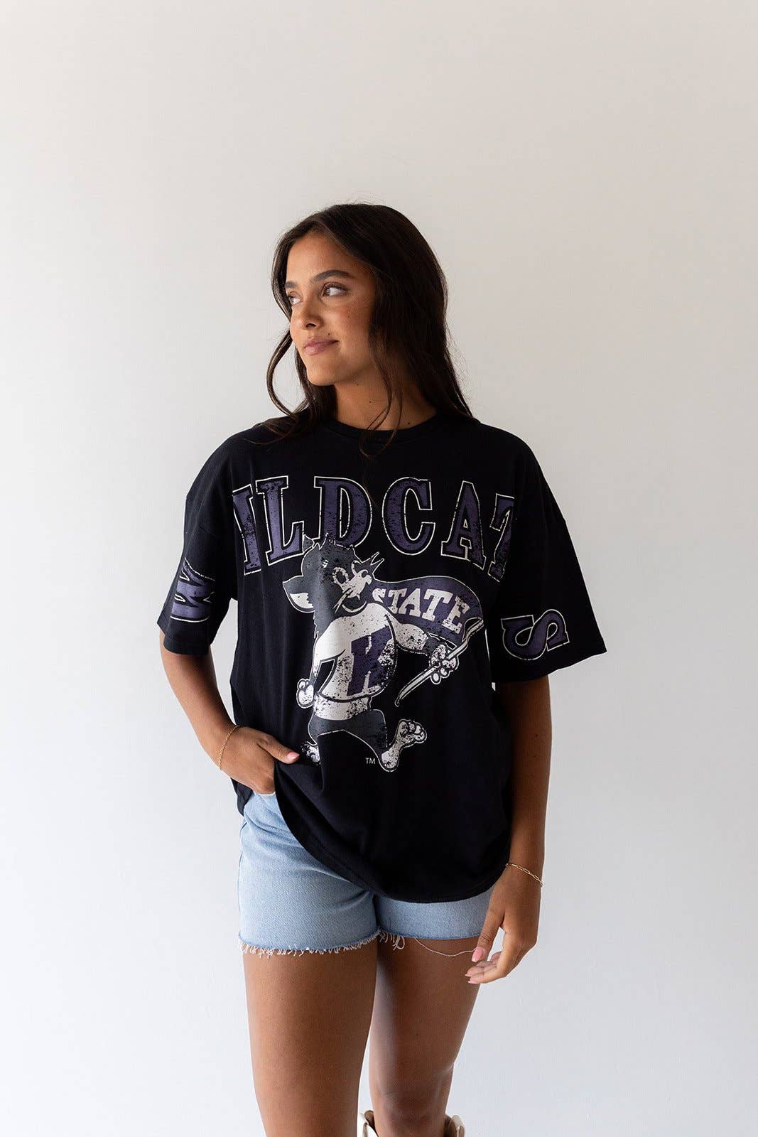 BLACK Kansas State Southern Split Oversized Band Tee for wholesale on Faire1