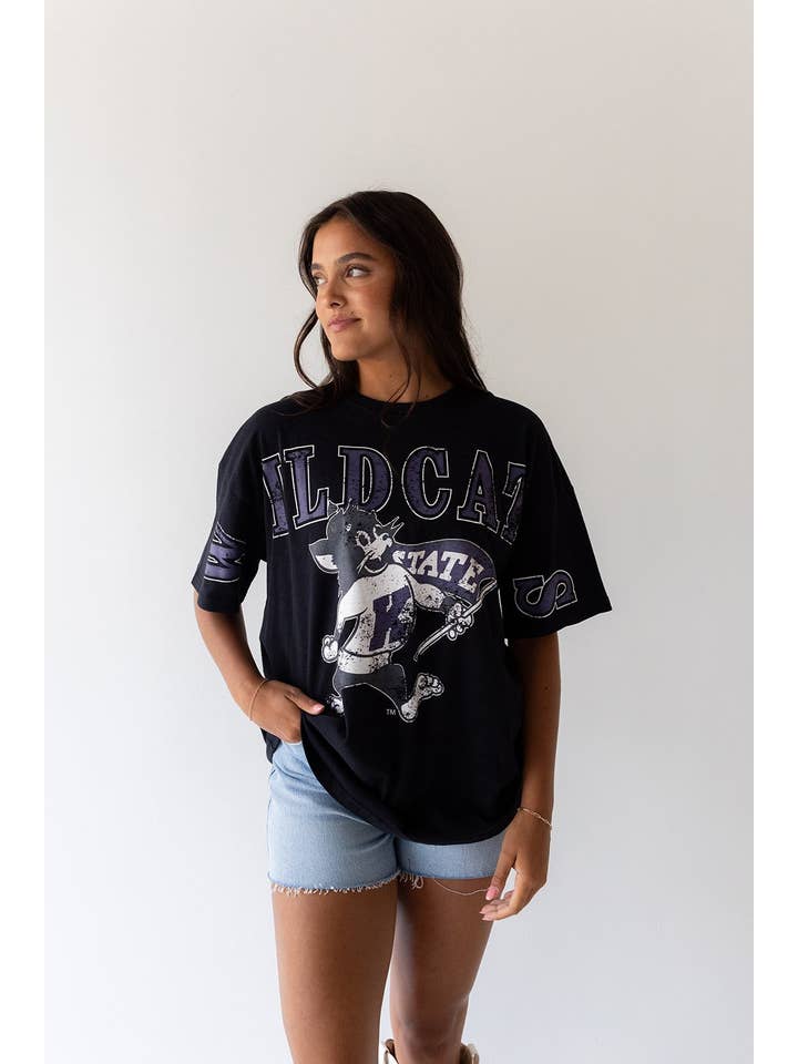 BLACK Kansas State Southern Split Oversized Band Tee for wholesale on Faire1