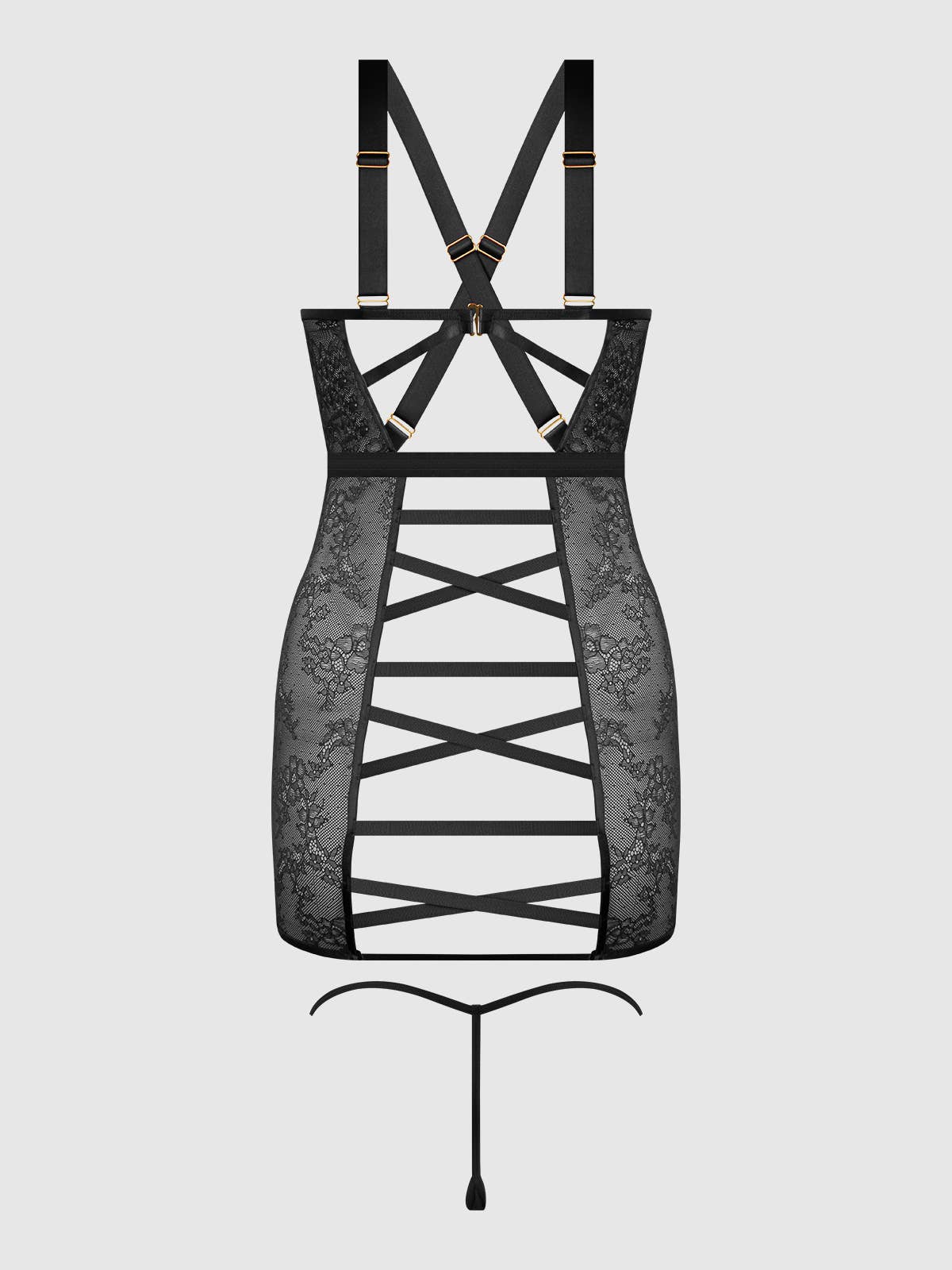 House of Desire - Wholesale Lingerie Set - Women's - KIKI LACE STRAPPY & BACKLESS CHEMISE & G-STRING SET4