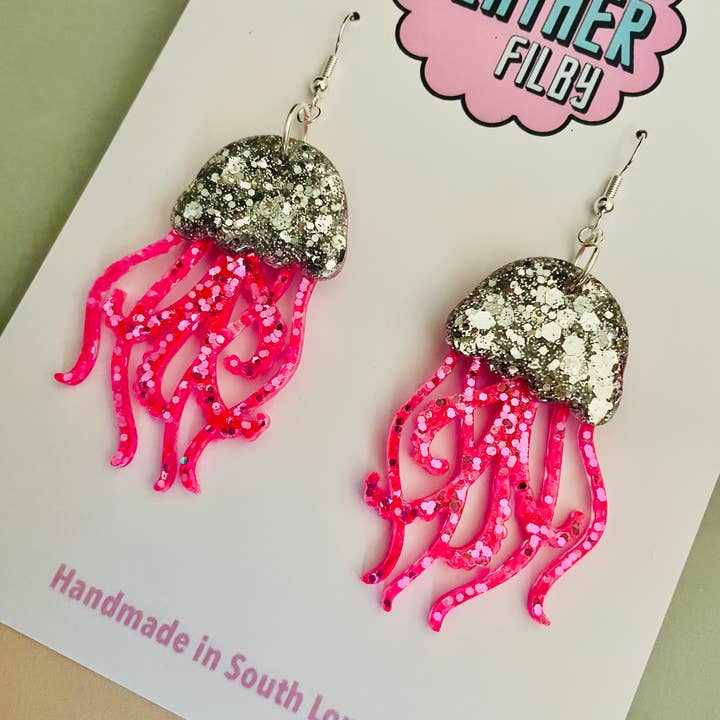 By Heather Filby – wholesale Dangle earrings – JellyFish Glitter Earrings (MORE COLOURS) - Best Seller24
