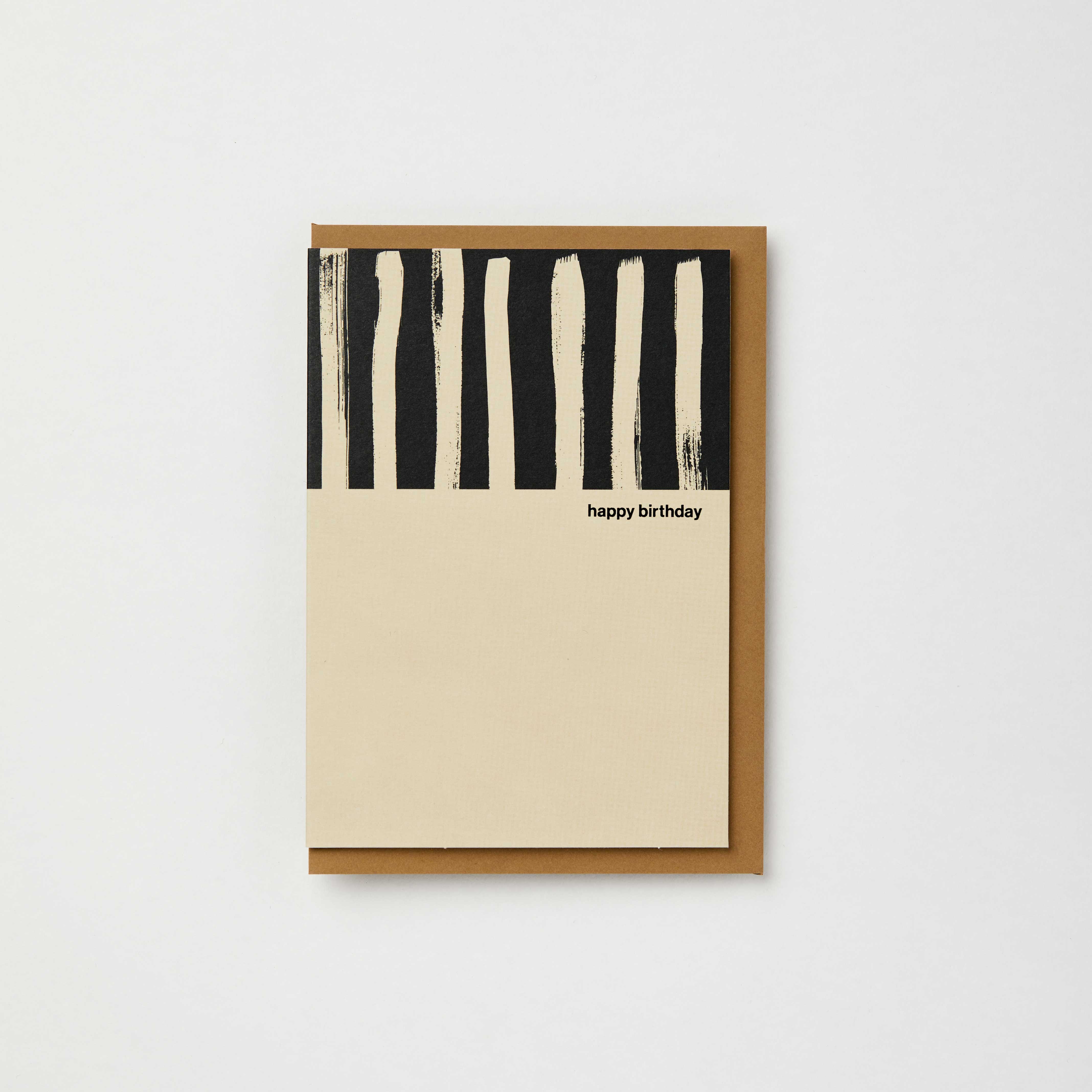 Kinshipped – wholesale Födelsedagskort – Målad rand svart och krämfärgat grattis på födelsedagskort1
