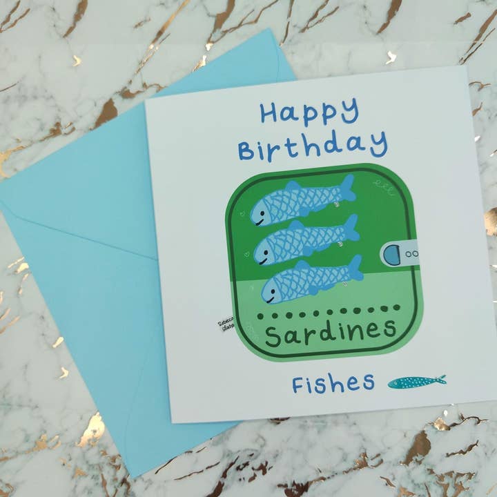 Rebecca Gladys – wholesale Birthday card – Happy Birthday Best Fishes Funny Sardine Pun Card Handmade1