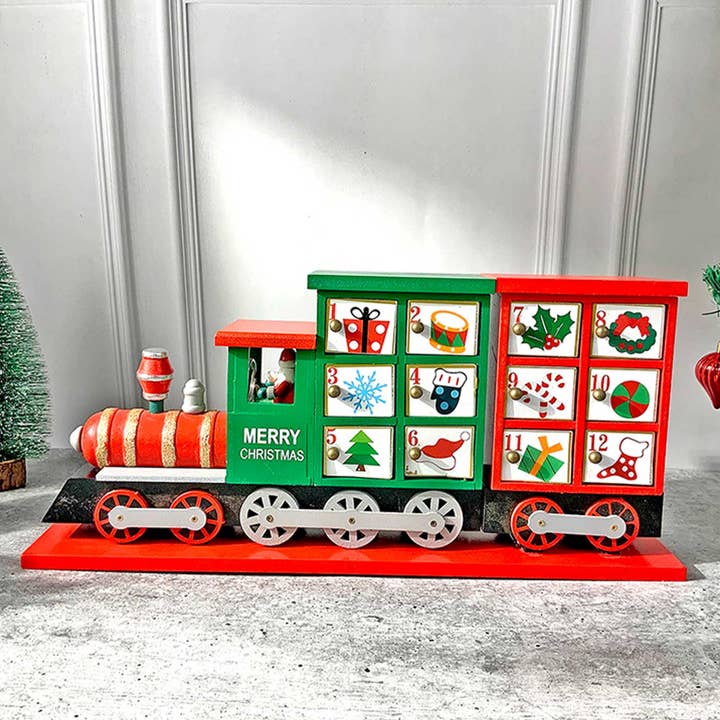 Train Shape Advent Calendar Wooden Decor For Christmas for wholesale by Zwende