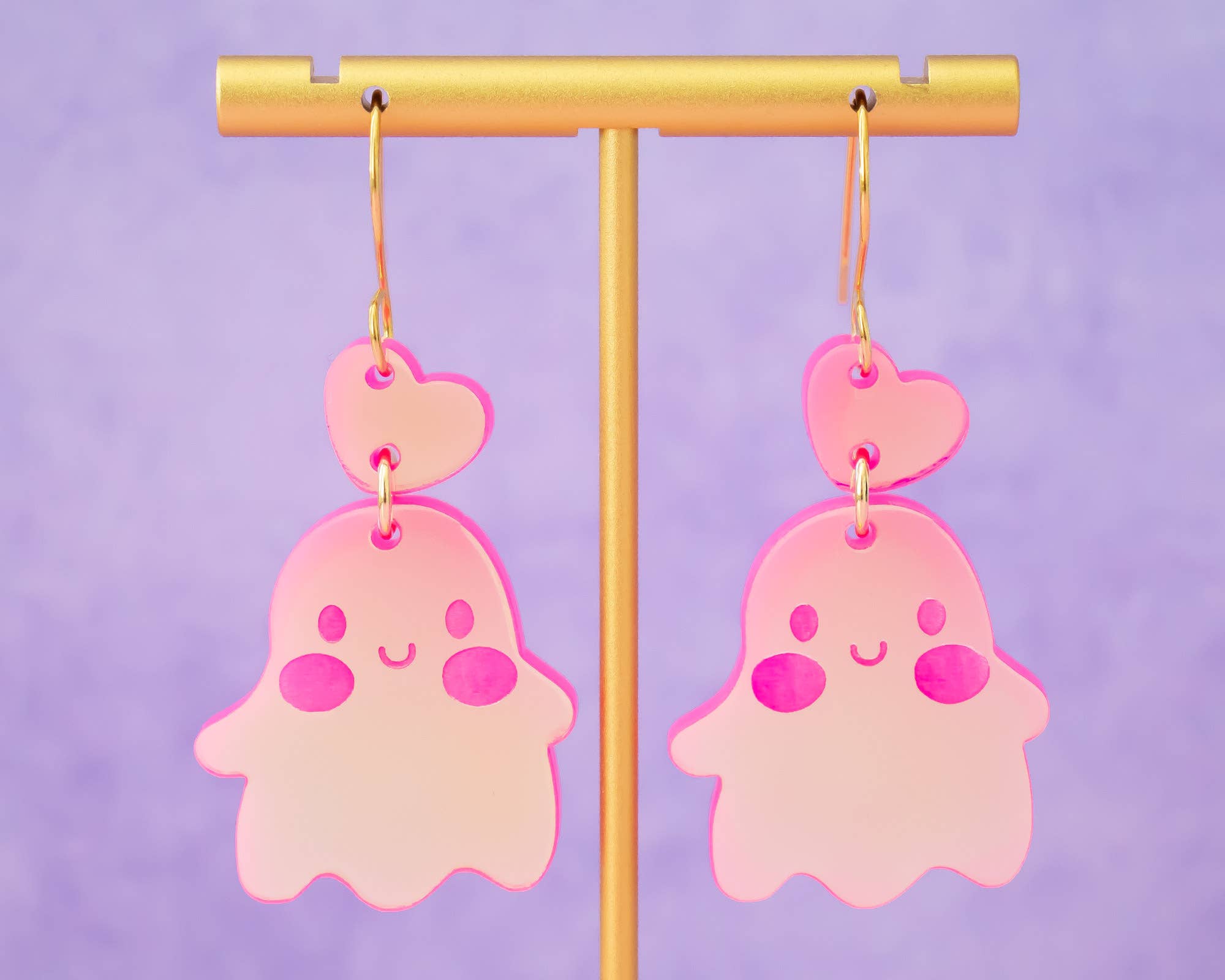 Momenti di Vita - Vente Boucles d'oreilles pendantes - Jolies boucles d'oreilles d'Halloween en forme de fantôme avec pendentifs roses irisés2