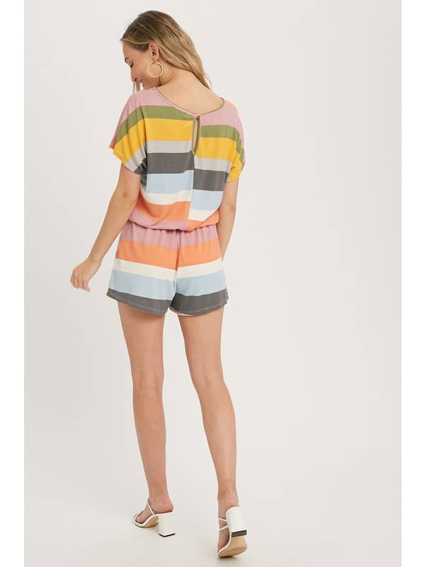 Soft Jersey Multi Color Striped Romper for wholesale on Faire