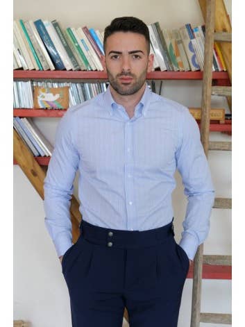 Joey & John lys blå skjorte med Prince of Wales mønster til mænd for engroshandel hos Joey & John