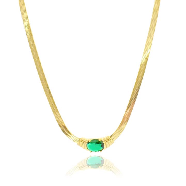 COLLAR DE CADENA CON FORMA DE SERPIENTE CHARLOTTE GREEN JEWEL para venta al por mayor de MAI DESIREE