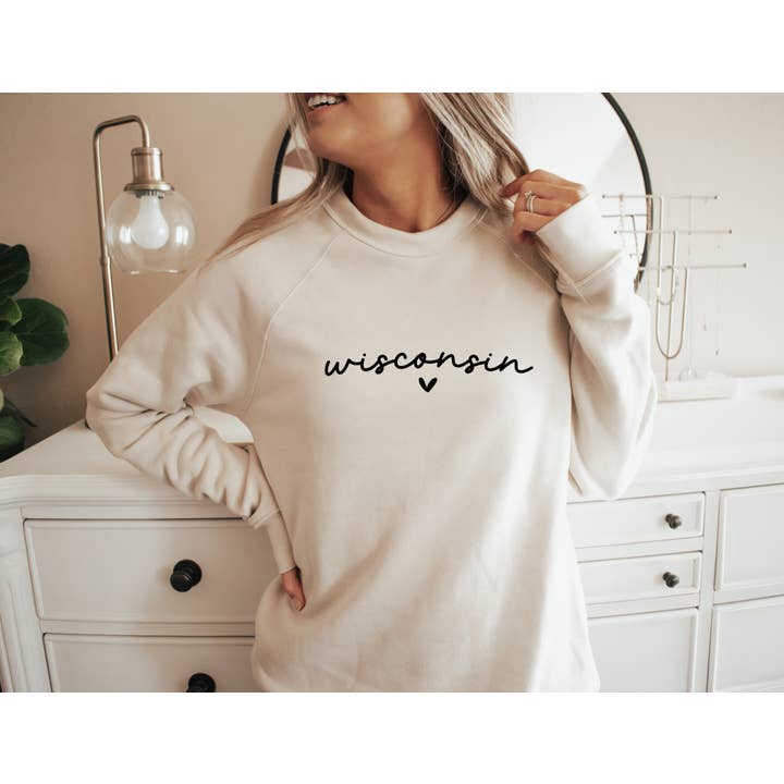 Autumn Rose Co. - Wholesale Graphic Sweatshirt - Women's - Wisconsin Heart Sweatshirt, Women Wisconsin Crewneck, WI5