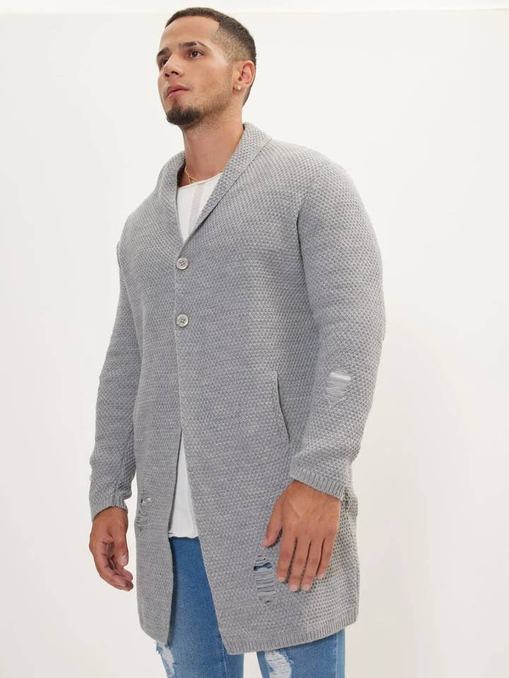 Cardigan in maglia distorta da uomo - grigio per la vendita all'ingrosso da parte di Ron Tomson
