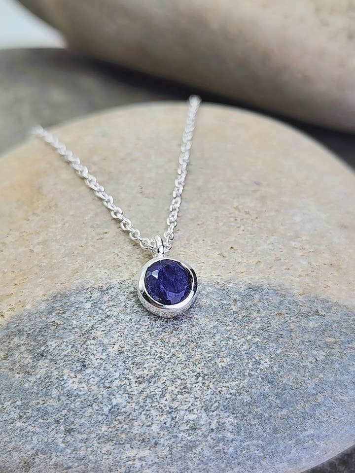 September Birthstone Necklace in Blue Sapphire + Sterling Silver for wholesale by Heart and Lotus Sterling Silver Jewelry