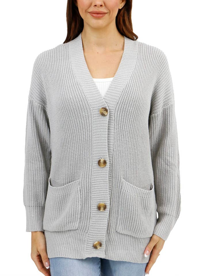 Lysegrå Oversized behagelig strikket cardigan i lysegrå for engroshandel på Faire5