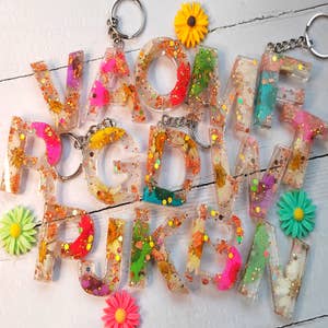 Resin Letter Keychains Initials Epoxy Keychains 