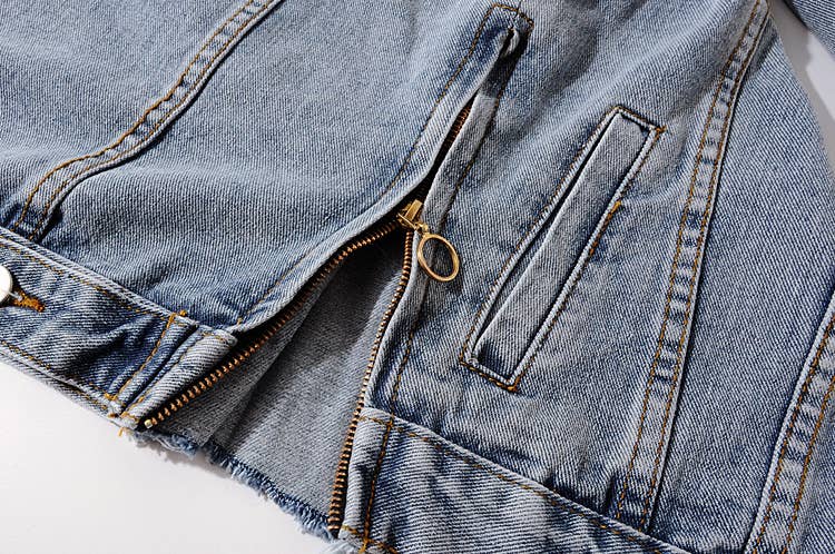 Blå JK123Y Denimjacka med avtagbart foder och krage i päls för wholesale på Faire12