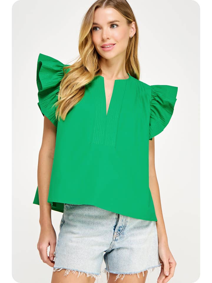 Strut & Bolt - Wholesale Blouse - Women's - Flutter Ruffle Sleeve Poplin Top6