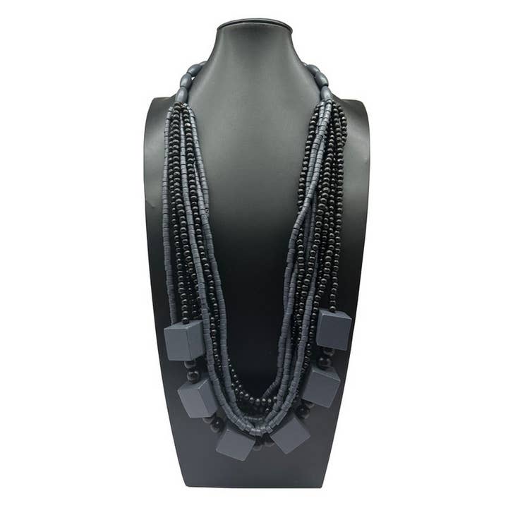 SQUARE WOOD MULTI-LAYER WOODEN BEAD NECKLACE_CWMM4975 for wholesale by ACCITY