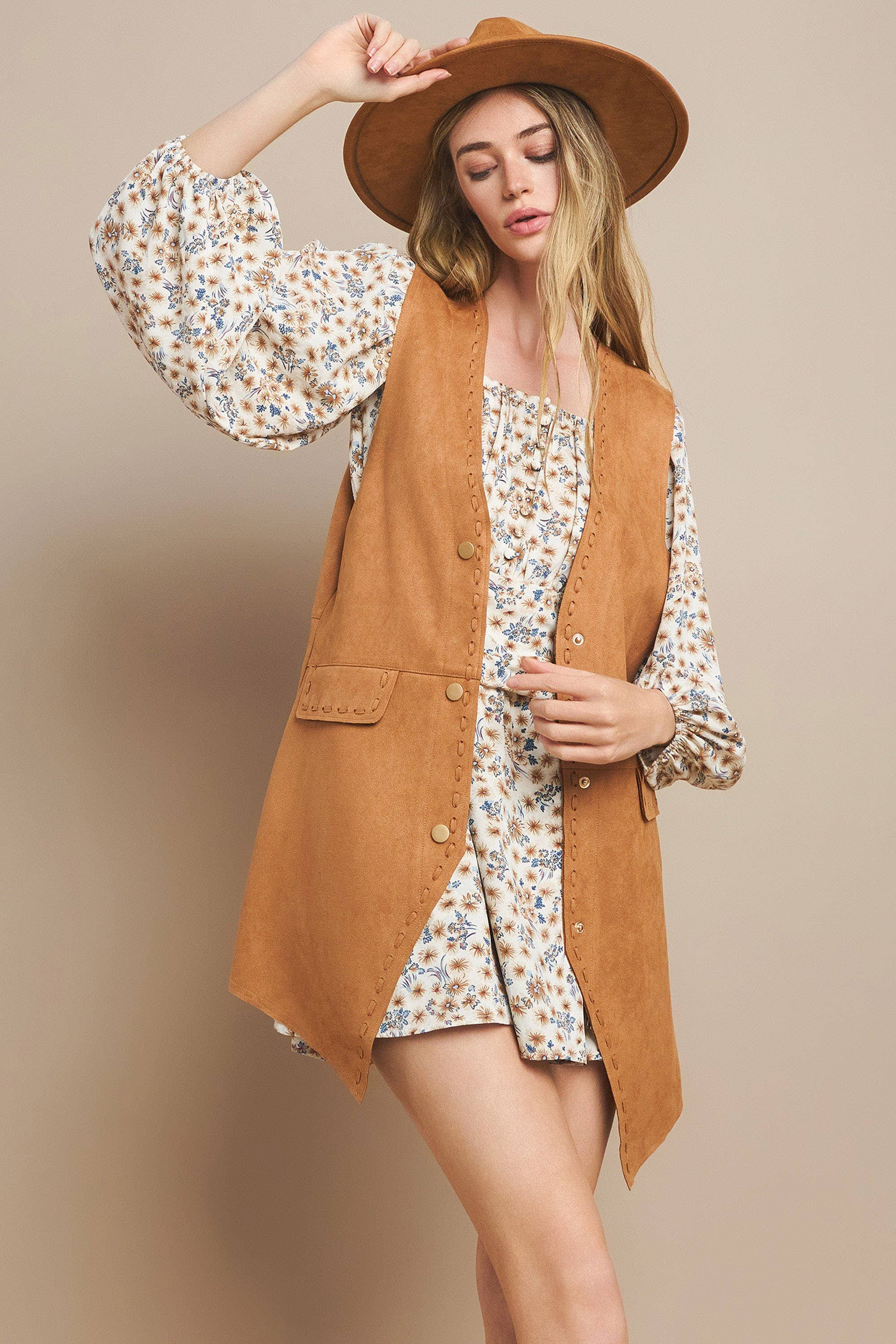 WISTERIA LANE – Colete - Mulher por atacado – COLETE MIDI CAMURÇA - BRONZEADO CLARO 6432JIA