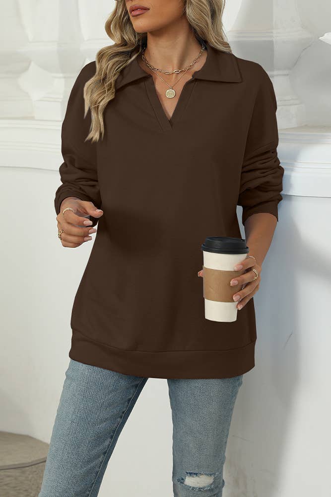 UNISHE – Großhandel Sweatshirt – Damen – Einfarbiges Sweatshirt mit Umlegekragen WZD06315