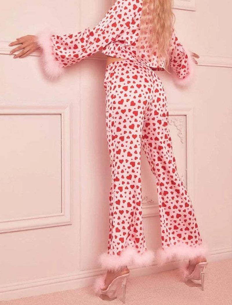 ROSE Ensemble de pyjama avec haut à imprimé cœur et plumes et pantalon en vente sur Faire2