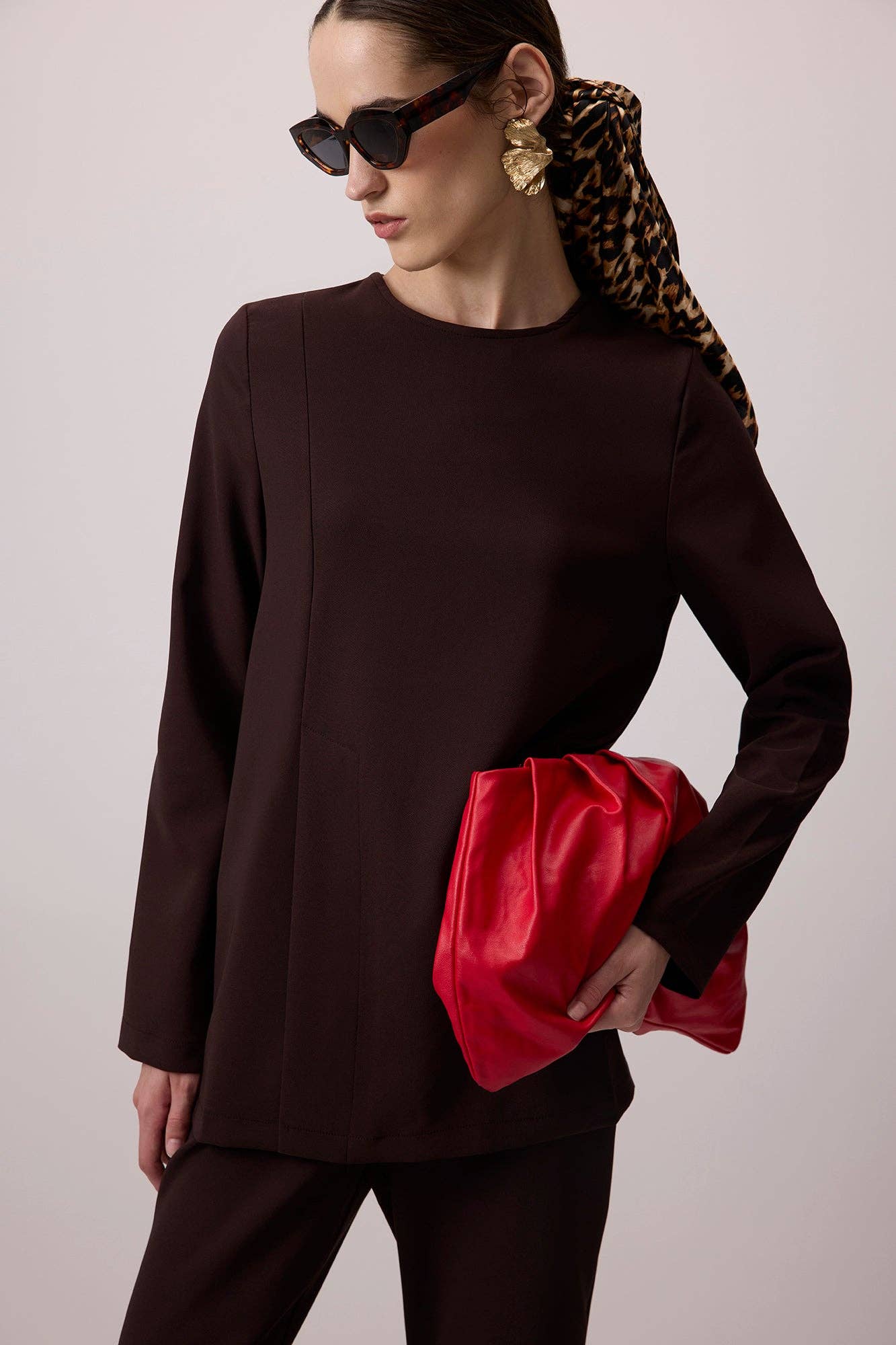 Kahverengi CREPE TUNIC WITH POCKETS for wholesale on Faire0