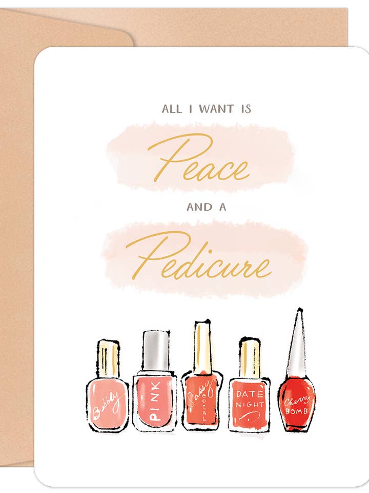 Peace and a Pedicure Nail Polish Bottles Friendship Card for wholesale by Willow & Ivy Press