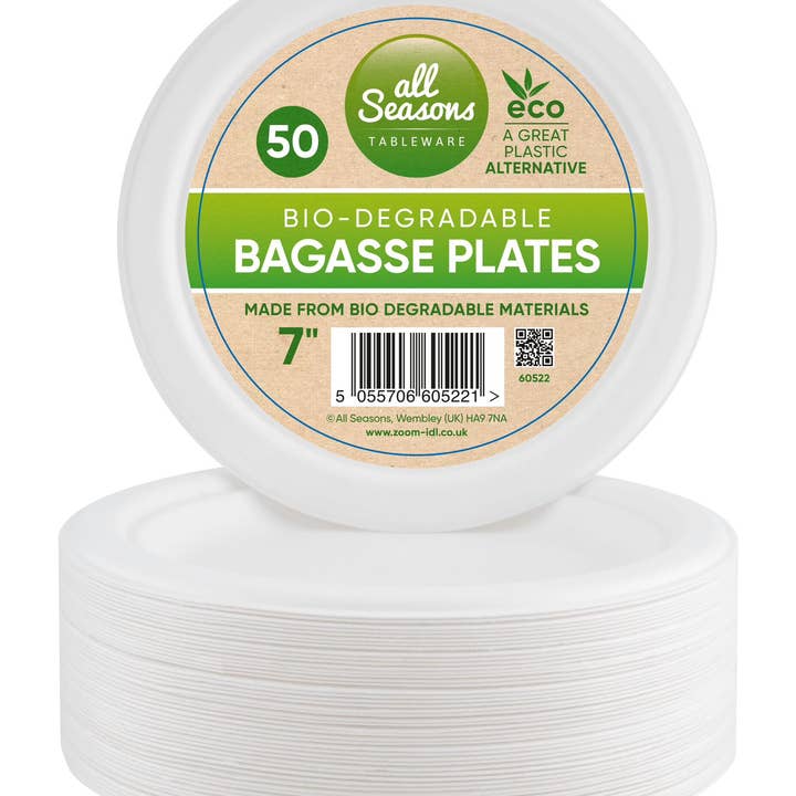 50 7" Plates Sugarcane Bagasse Eco Biodegradable Party BBQ for wholesale by Home Shopa