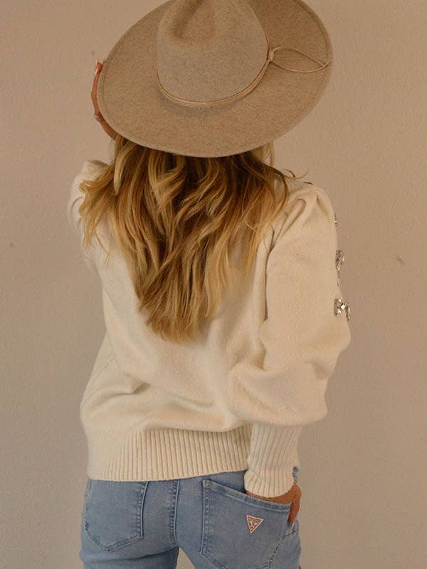 Ambiente - Wholesale Knit Sweater - Women's - HOLIDAY CRYSTAL APPLIQUES SWEATER - W2309JO730498