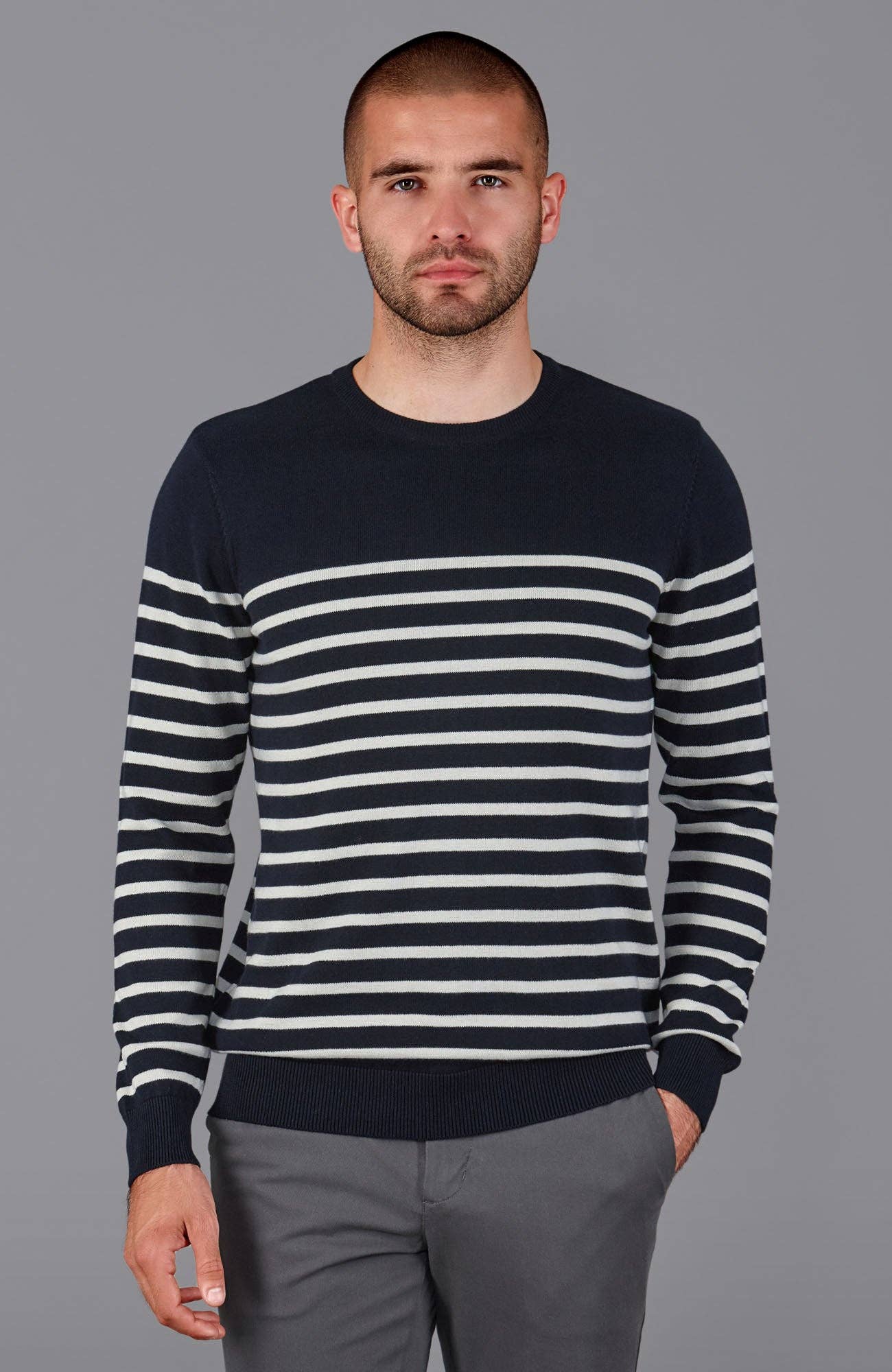 Paul James Knitwear – wholesale Knitted jumper – Men′s – Mens Lightweight Cotton Striped Breton Sweater11