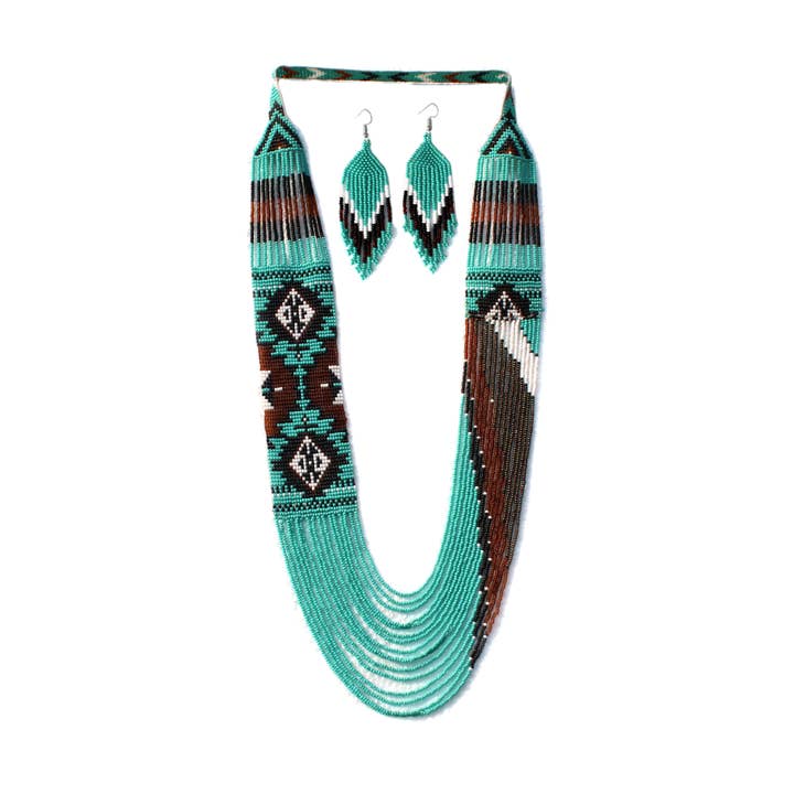 Turquoise Native American Style Beaded Necklace Earring Set for wholesale by KANGURAH