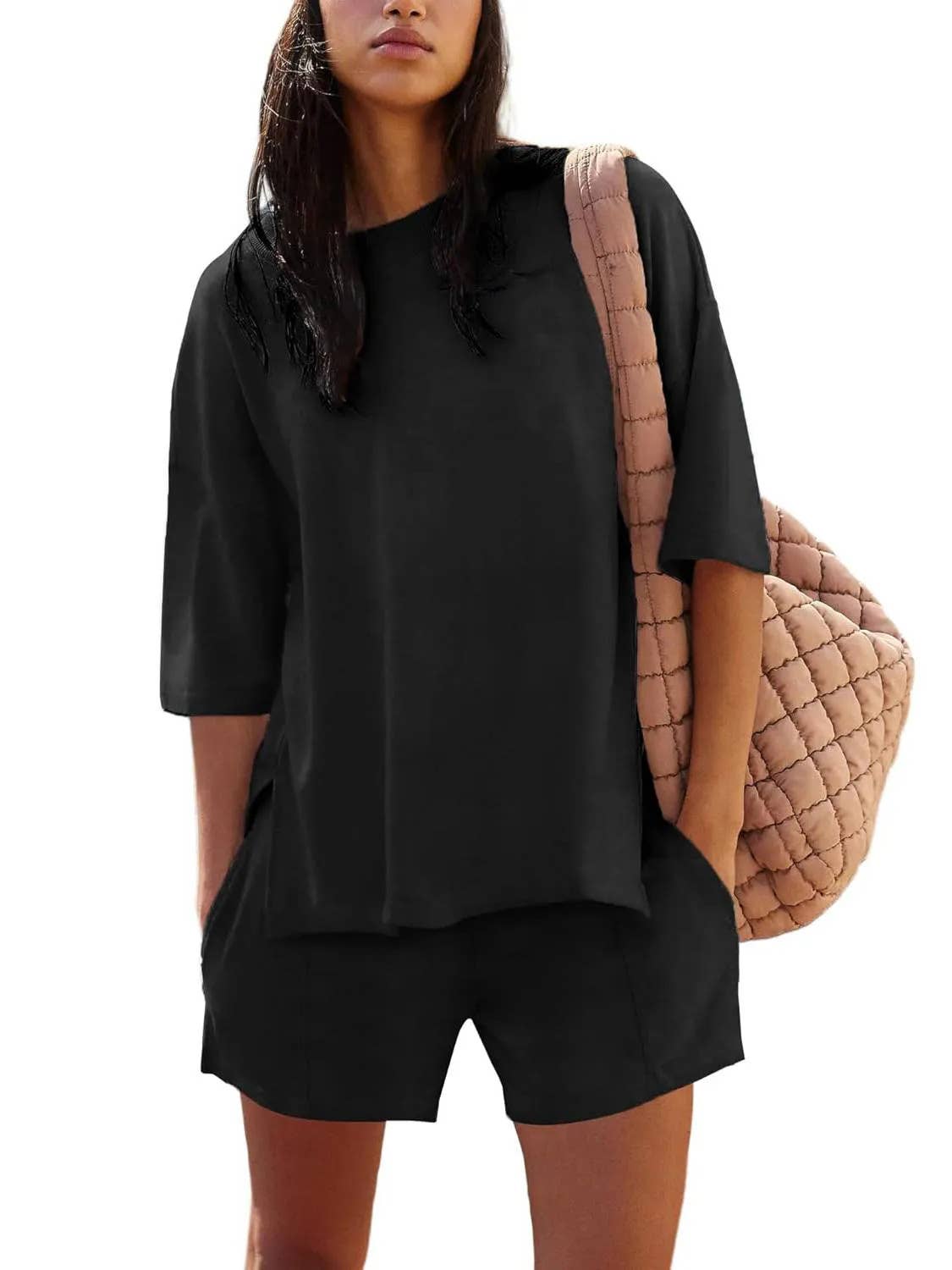 Rosa Clothing - Wholesale Top & Short Set (NOT Loungewear) - Women's - crewneck short sleeve oversized t-shirt & short casual set1