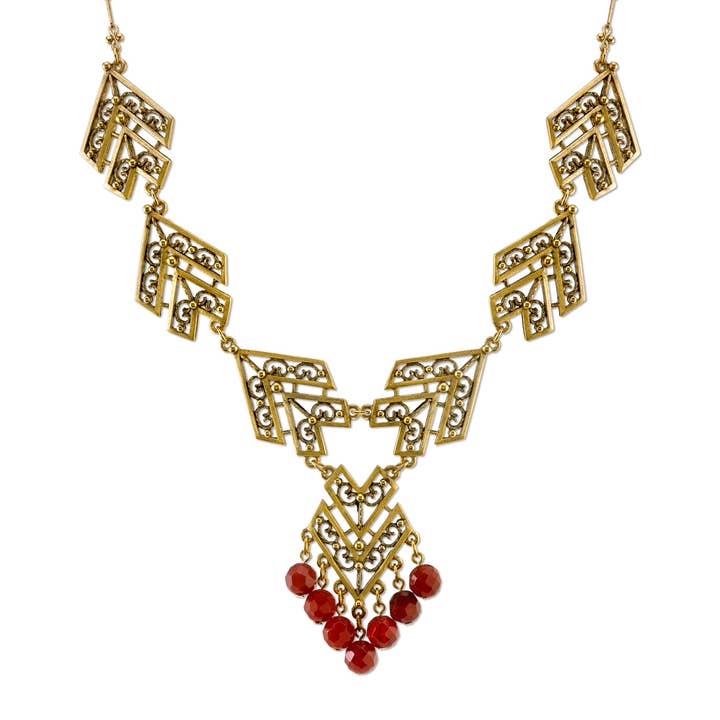 T.R.U. Genuine Carnelian Chevron Necklace 16" + 3" Extender for wholesale by 1928 Jewelry