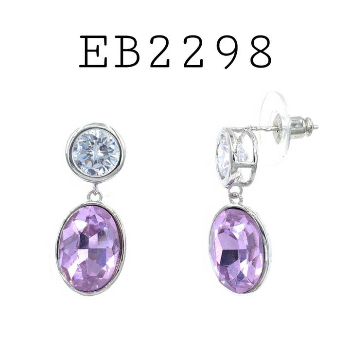 Orecchini a goccia in ottone multicolore con zirconia cubica in metallo argentato per la vendita all'ingrosso da parte di Nisso & Co. NYC Jewelry Wholesale