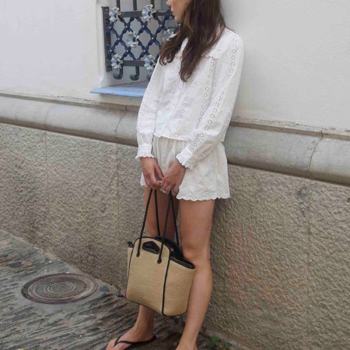 Maradji - Wholesale Tote Bag - Women's - BLACK LEATHER JUTE BAG NINO5