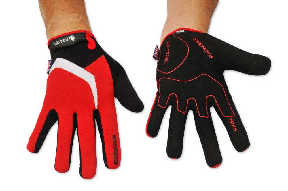 Kratos - Wholesale Gloves - Unisex - Mountain Biking Gloves | Full Finger Padded Cycling Gloves - RED12