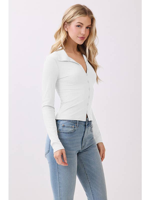 Heart & Hips - Vendita all'ingrosso Top in maglia - Donna - RT56235L - POLO A MANICHE LUNGHE CON BOTTONI E PASSANTE DAVANTI12