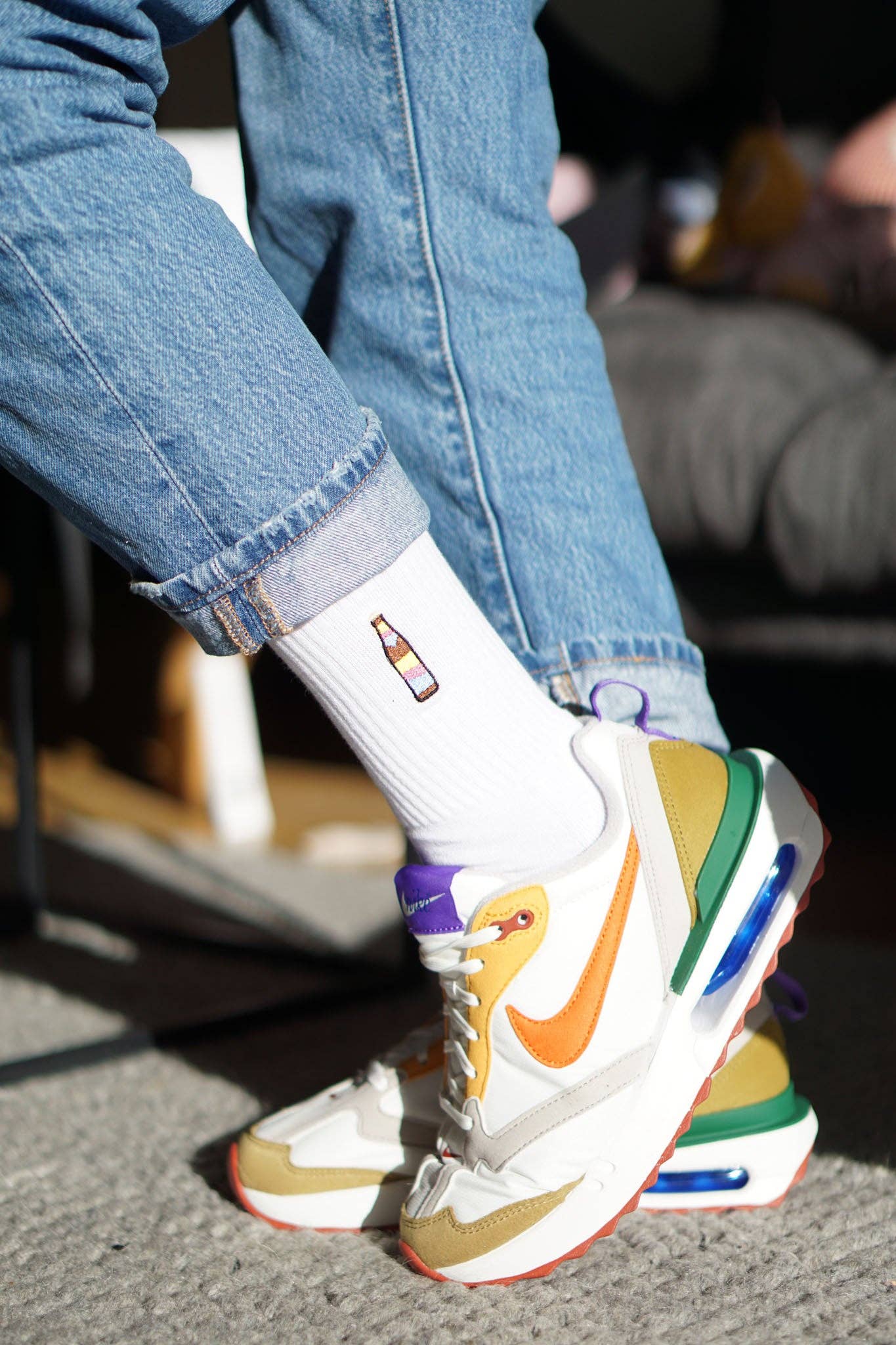 white Cola Mix | Embroidered organic cotton socks for wholesale on Faire2