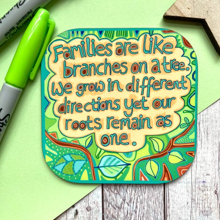 Dessous de Verre Citation de Famille, Cadeau Sentimental pour la Famille. pour la vente par Slumbermonkey Designs