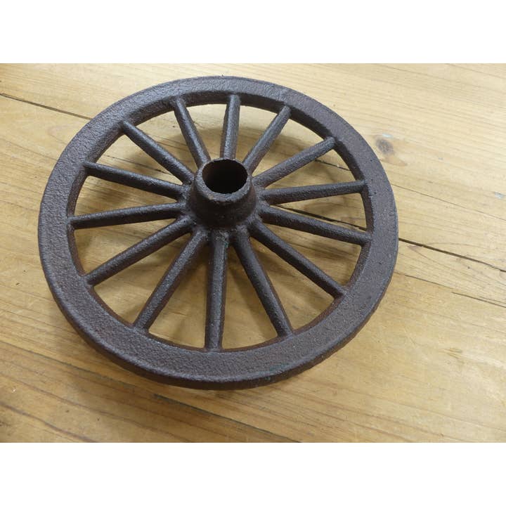 Midwest Craft House - Wholesale Decorative Tabletop Object - SMALL RUSTIC CAST IRON WAGON WHEEL, 6 3/4" DIAMETER