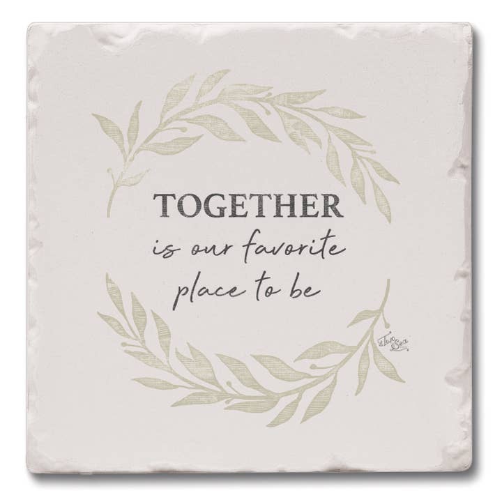 "Favorite Place Together " 4 Pack Tumbled Tile Coasters for wholesale by CounterArt/Highland Home/Thirstystone/CoasterStone