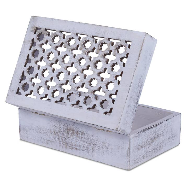 Trellis Wooden Handmade Boxes in Distressed White and other Purchase Wholesale wooden boxes for centerpieces. Free Returns & Net 60 Terms on Faire trending on Faire.